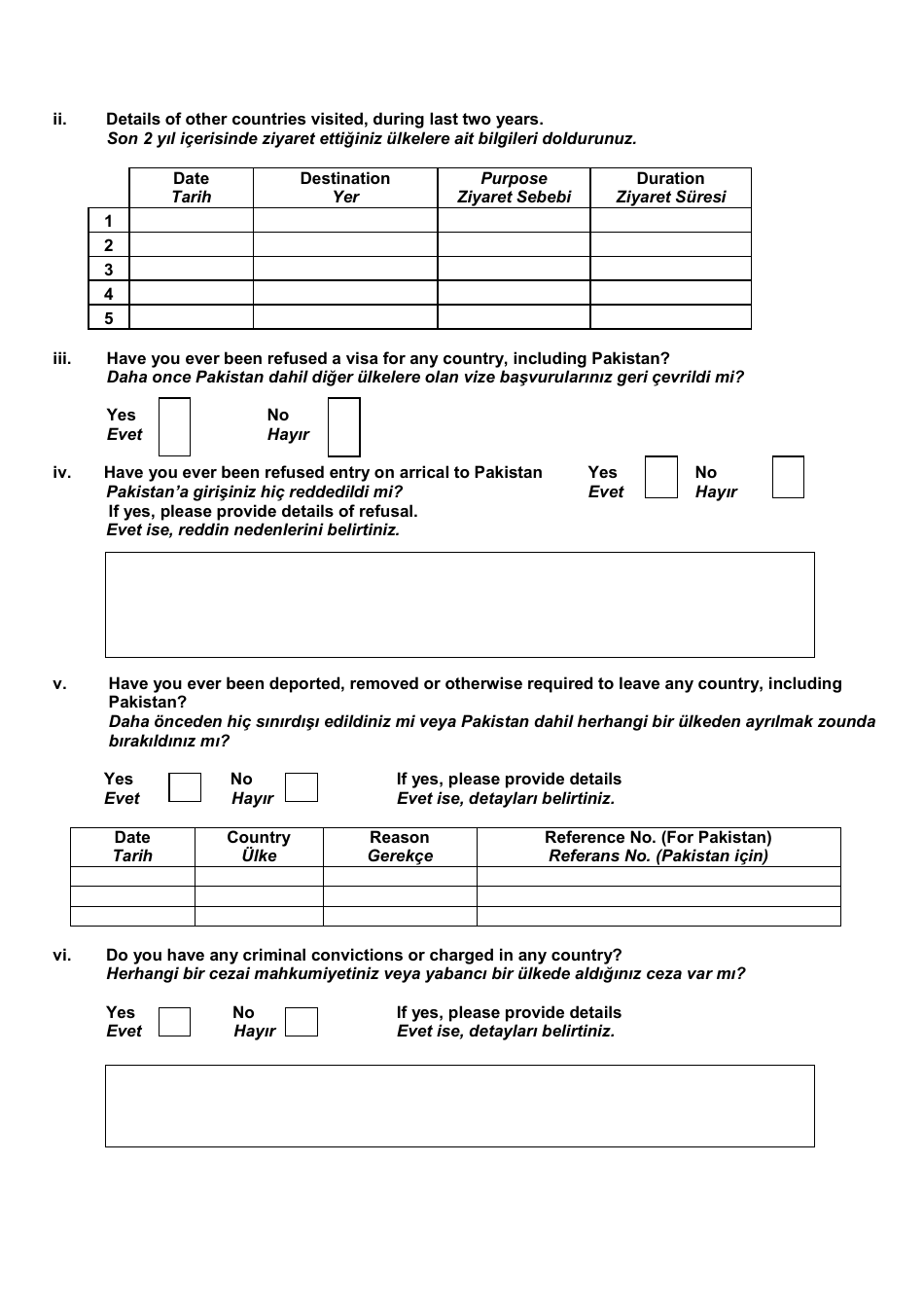 Pakistani Visa Application Form - Pakistan (English / Turkish), Page 6