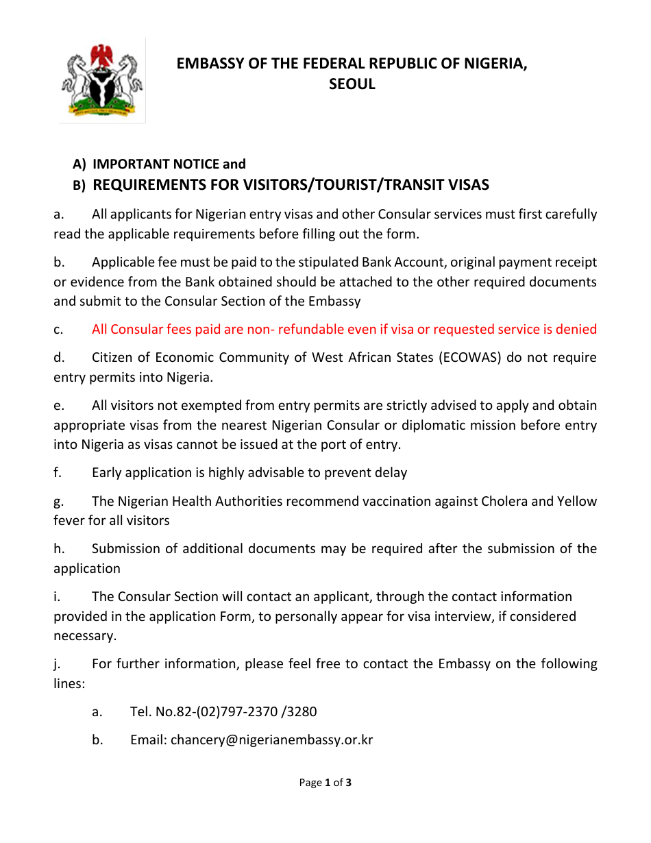 Seoul North Korea Nigerian Visa Application Form Embassy Of The Federal Republic Of Nigeria