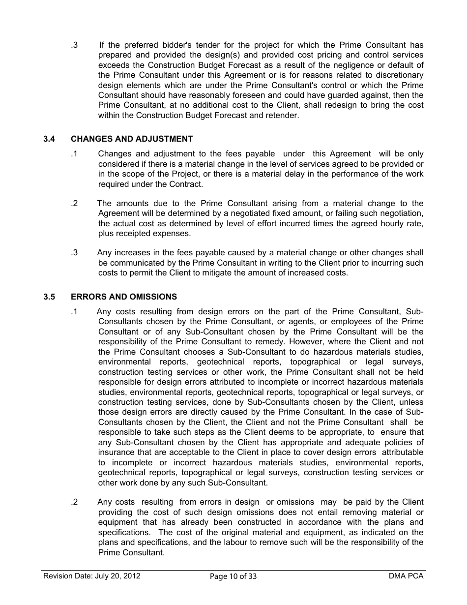 Standard Form of Agreement Between Client and Prime Consultant, Page 10