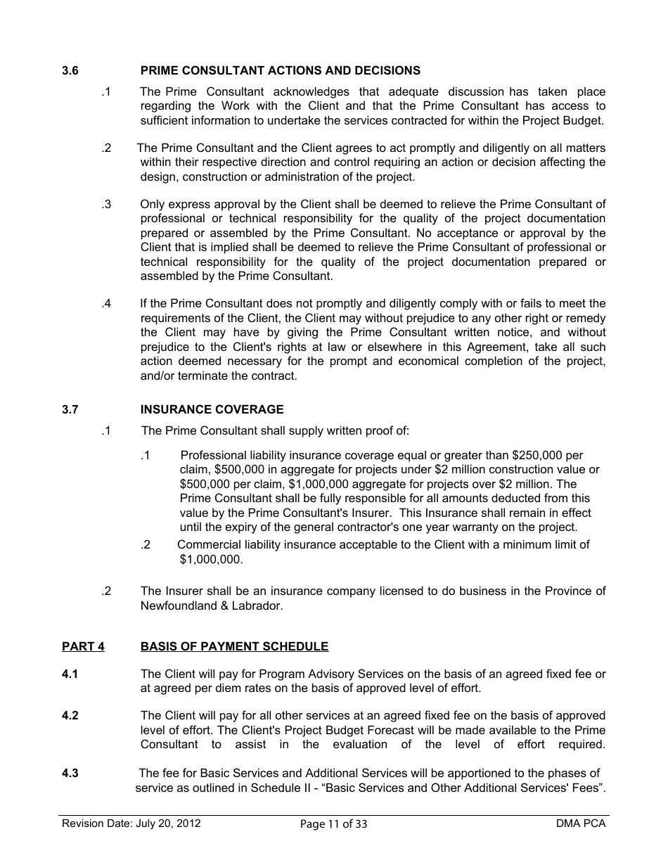 Standard Form of Agreement Between Client and Prime Consultant, Page 11