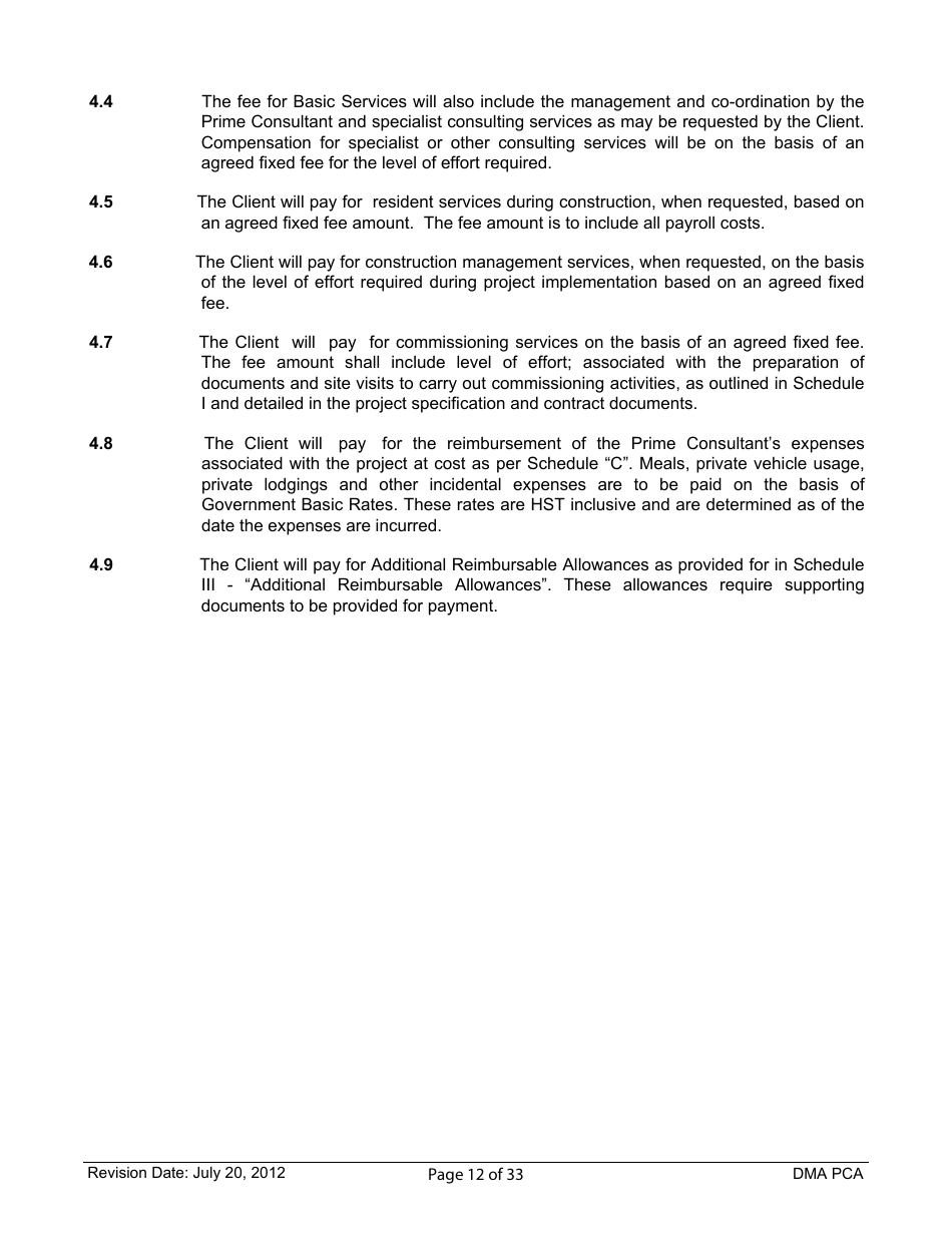 Standard Form of Agreement Between Client and Prime Consultant, Page 12