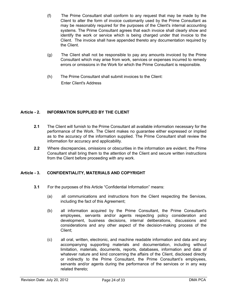 Standard Form of Agreement Between Client and Prime Consultant, Page 24