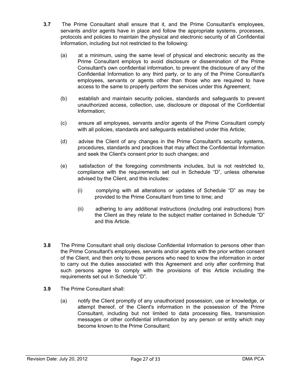 Standard Form of Agreement Between Client and Prime Consultant, Page 27
