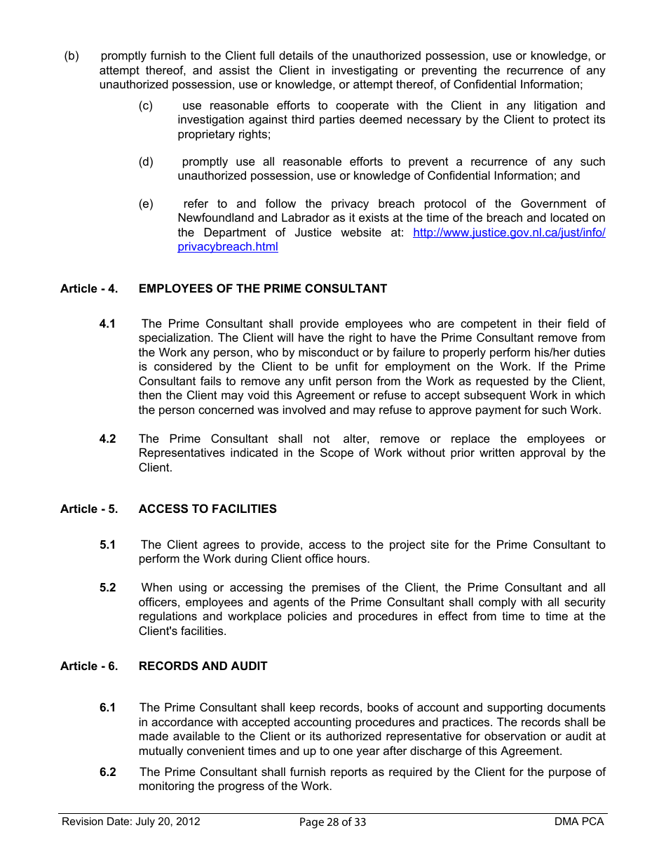 Standard Form of Agreement Between Client and Prime Consultant, Page 28