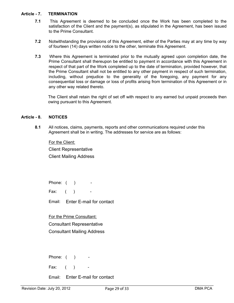 Standard Form of Agreement Between Client and Prime Consultant, Page 29