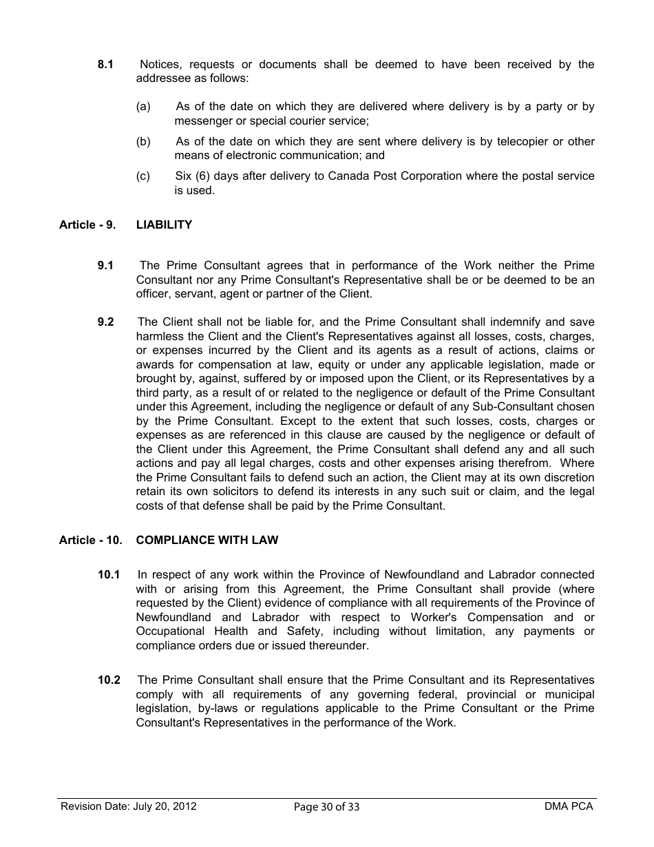 Standard Form of Agreement Between Client and Prime Consultant - Fill ...