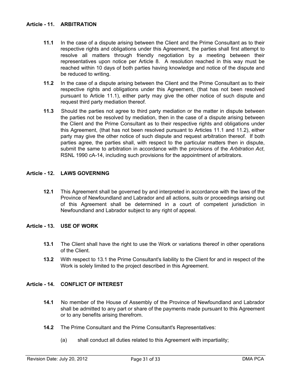 Standard Form of Agreement Between Client and Prime Consultant, Page 31