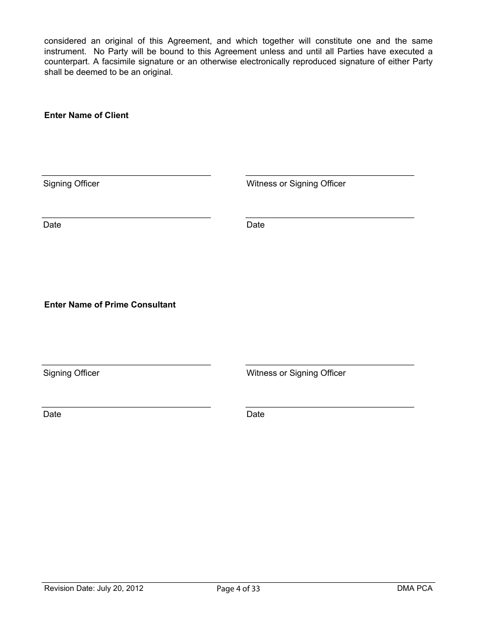 Standard Form of Agreement Between Client and Prime Consultant, Page 4