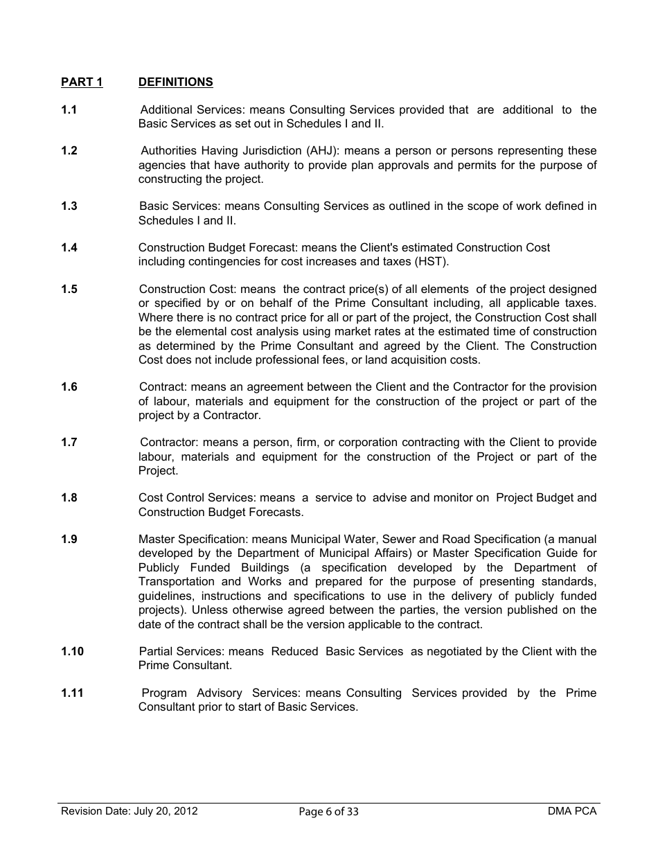 Standard Form of Agreement Between Client and Prime Consultant, Page 6