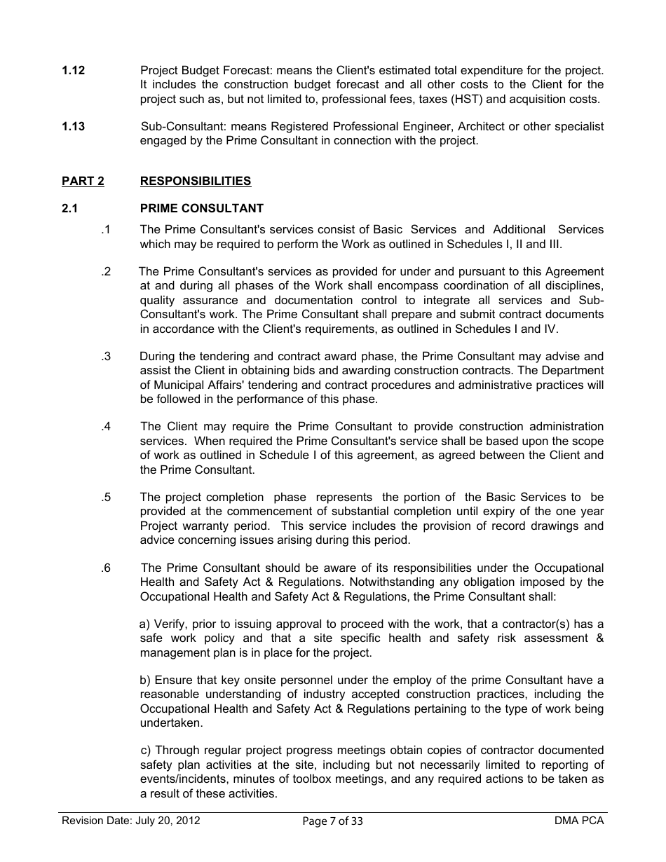Standard Form of Agreement Between Client and Prime Consultant, Page 7