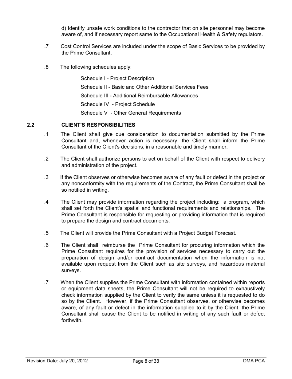 Standard Form of Agreement Between Client and Prime Consultant, Page 8