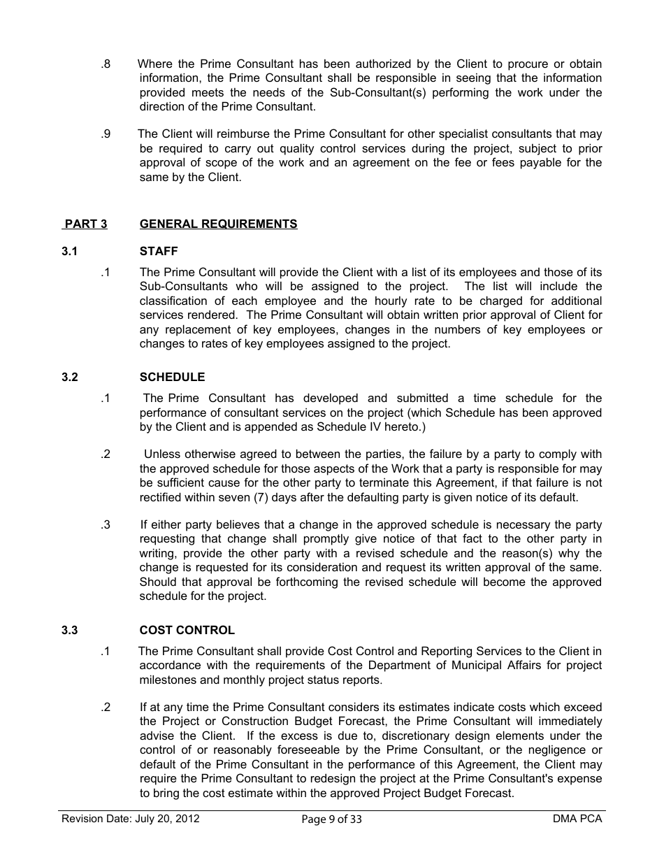 Standard Form of Agreement Between Client and Prime Consultant, Page 9