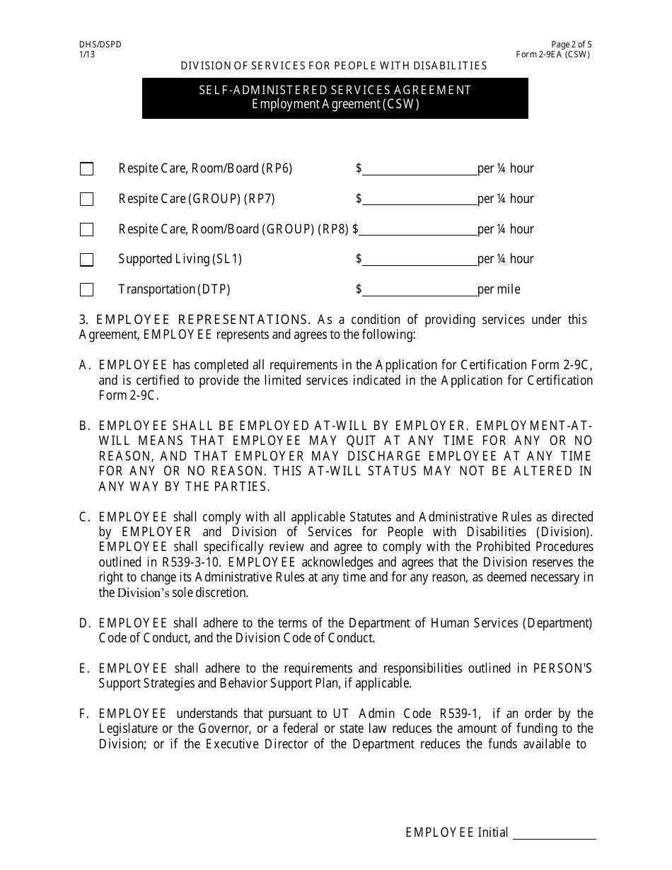 Form 2-9ea Self-administered Services Agreement - Utah, Page 2