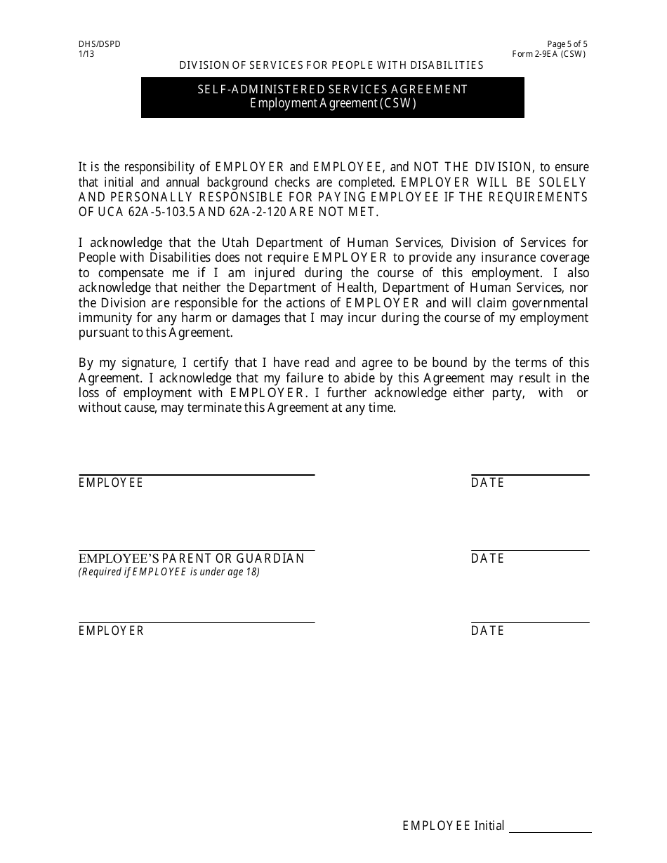 Form 2-9ea Self-administered Services Agreement - Utah, Page 5