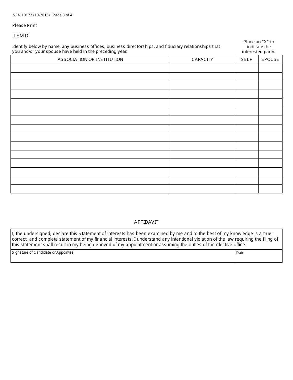 Form SFN10172 Statement of Interests - North Dakota, Page 3