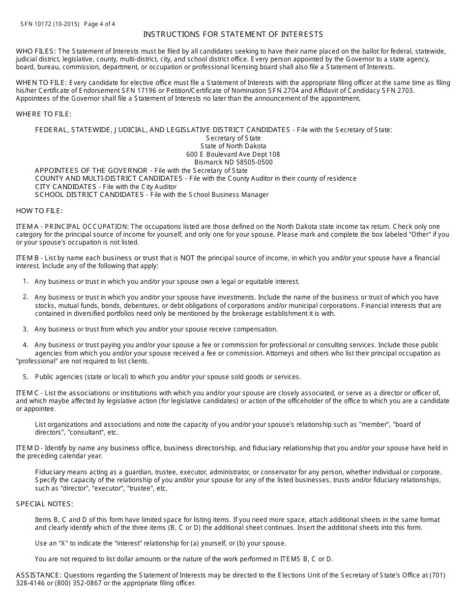 Form SFN10172 Statement of Interests - North Dakota, Page 4