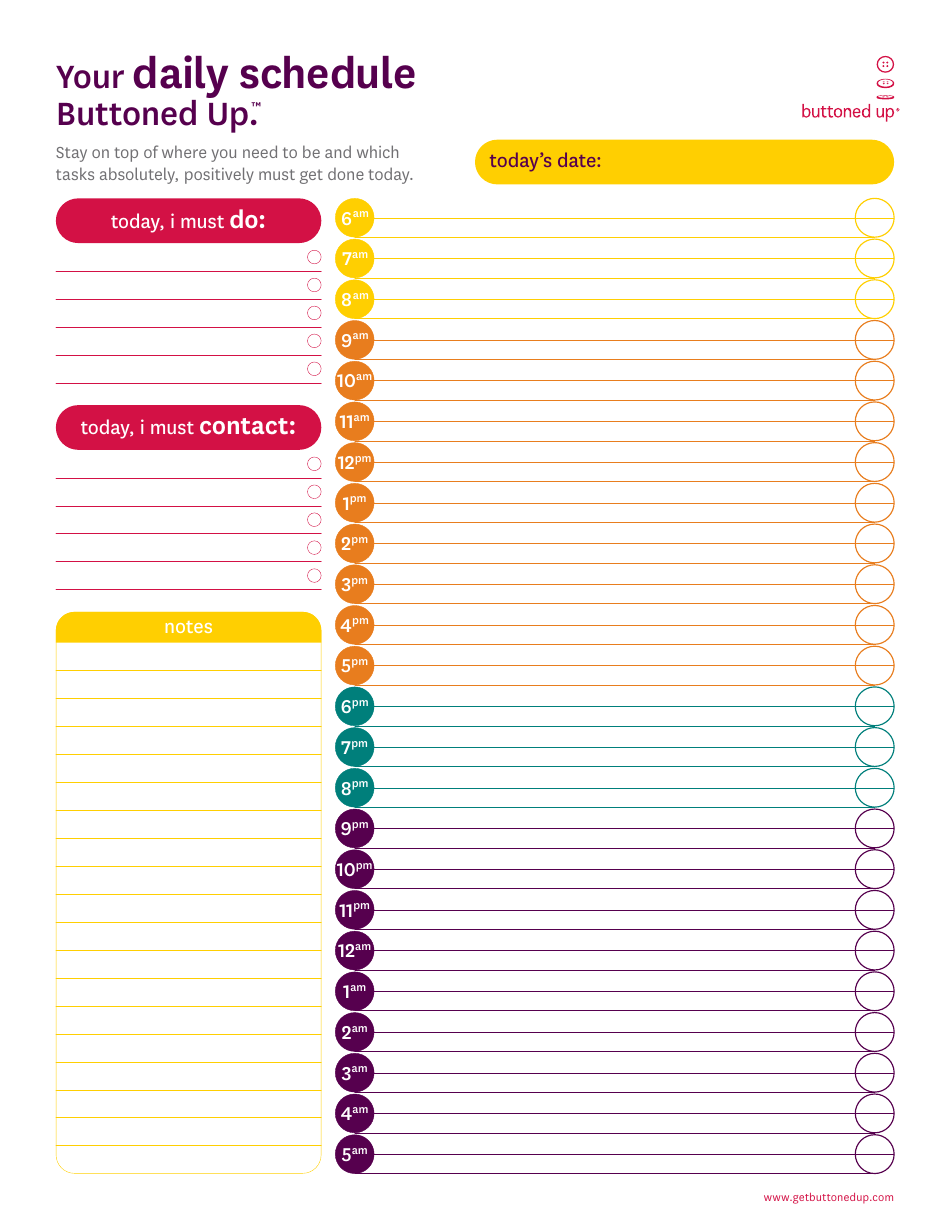 Daily Schedule Template - Buttoned up Download Printable PDF ...