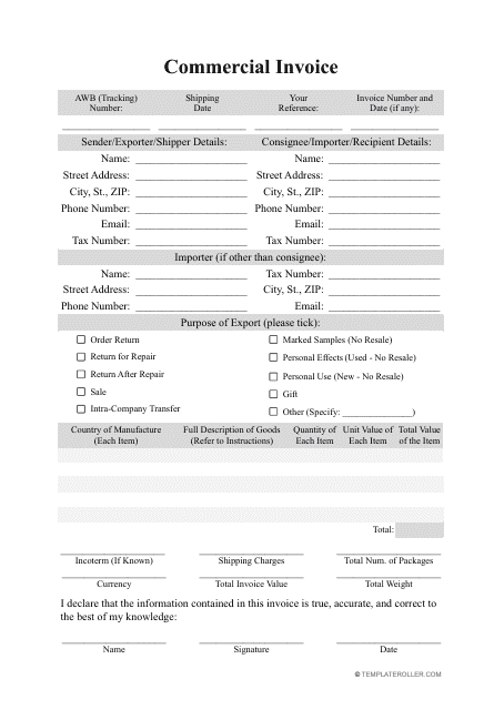 Commercial Invoice Template Download Pdf