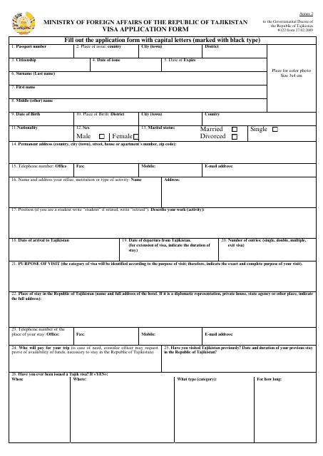 Tajikistan Visa Application Form Fill Out Sign Online And Download PDF Templateroller
