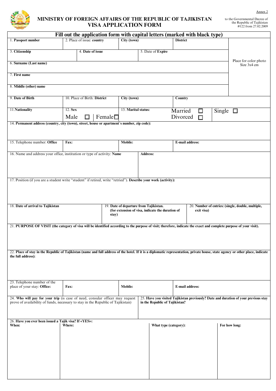 Tajikistan Visa Application Form Fill Out Sign Online And Download PDF Templateroller