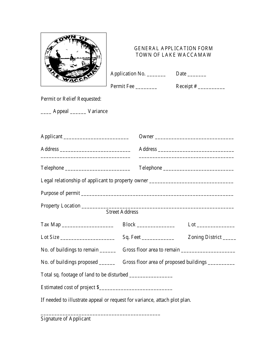 Town of Lake Waccamaw, North Carolina General Application Form Fill Out, Sign Online and