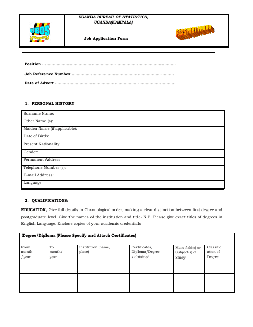 Uganda Uganda Bureau Of Statistics Job Application Form Fill Out 