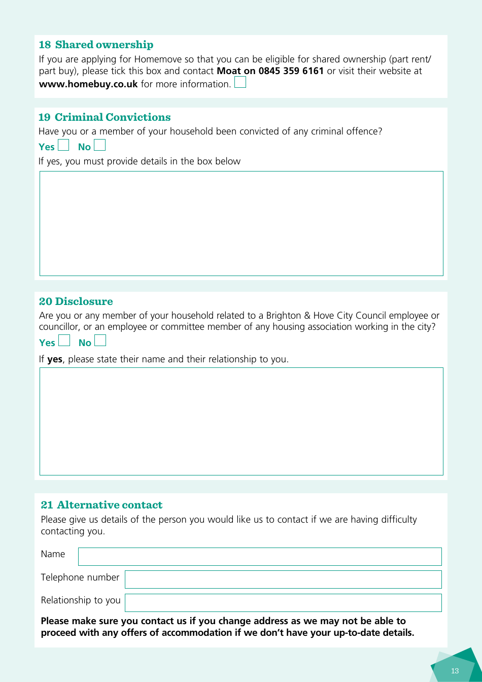 Housing Application Form - City of Brighton and Hove, West Sussex, United Kingdom, Page 13
