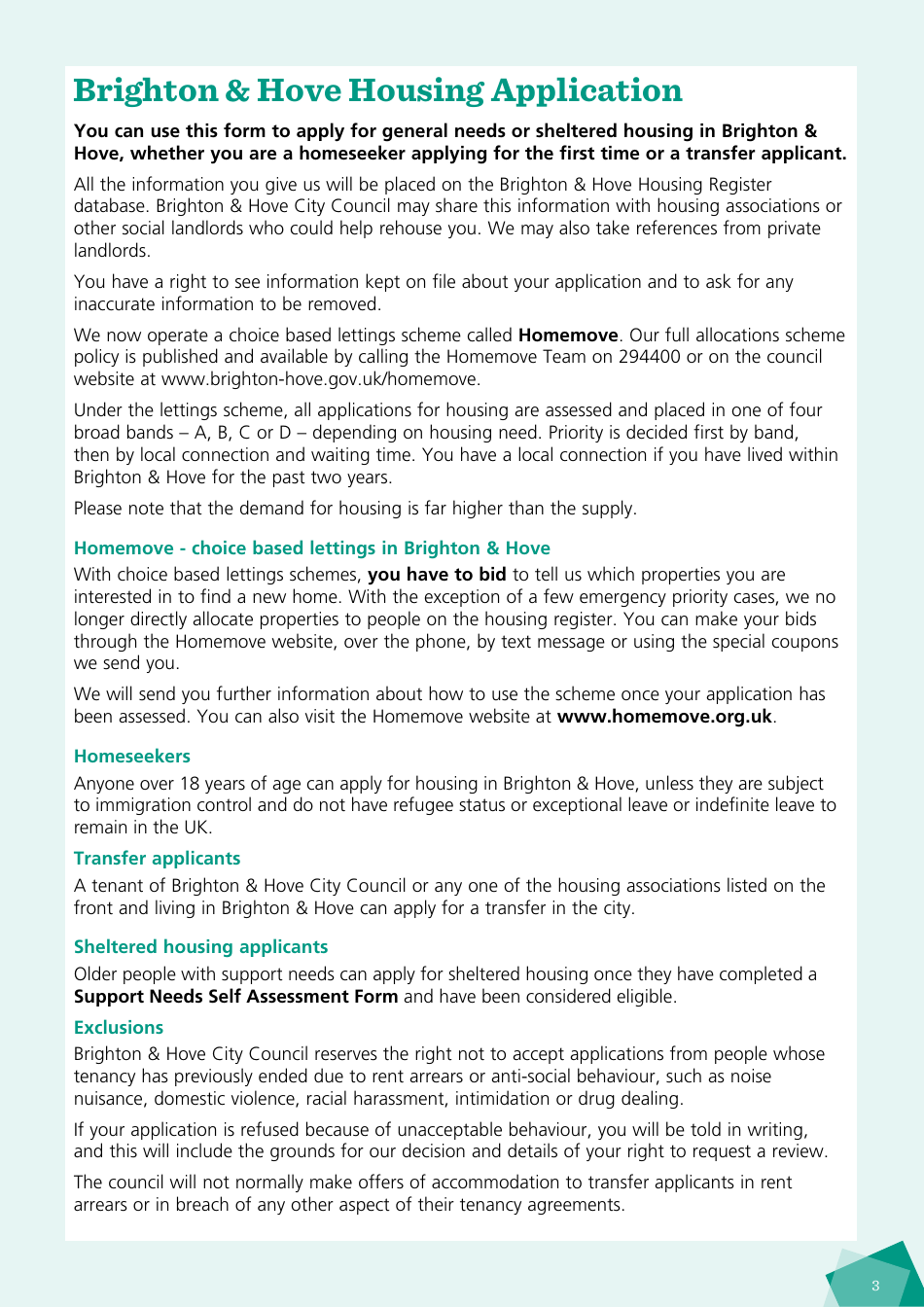 Housing Application Form - City of Brighton and Hove, West Sussex, United Kingdom, Page 3