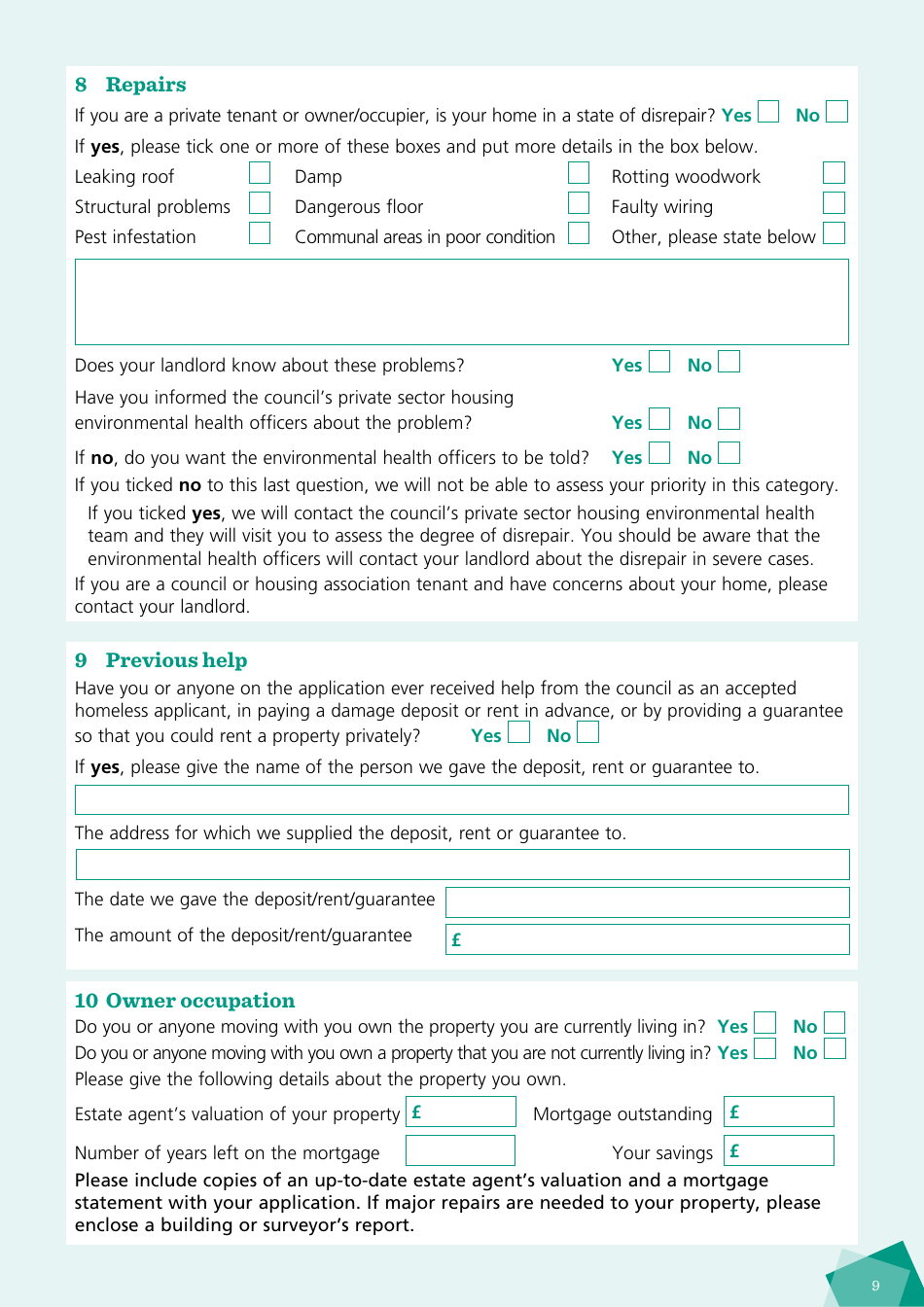Housing Application Form - City of Brighton and Hove, West Sussex, United Kingdom, Page 9