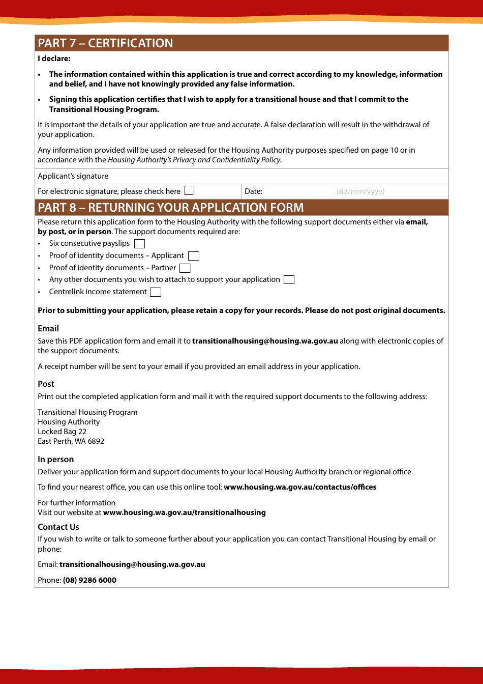 Application Form for Transitional Housing - Western Australia, Australia, Page 6