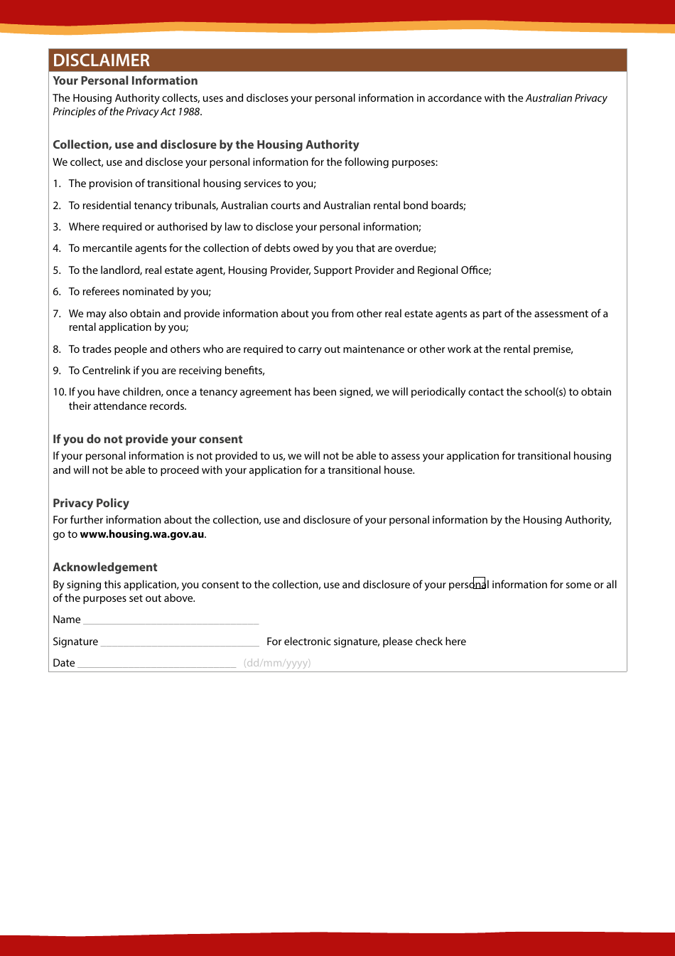 Application Form for Transitional Housing - Western Australia, Australia, Page 7