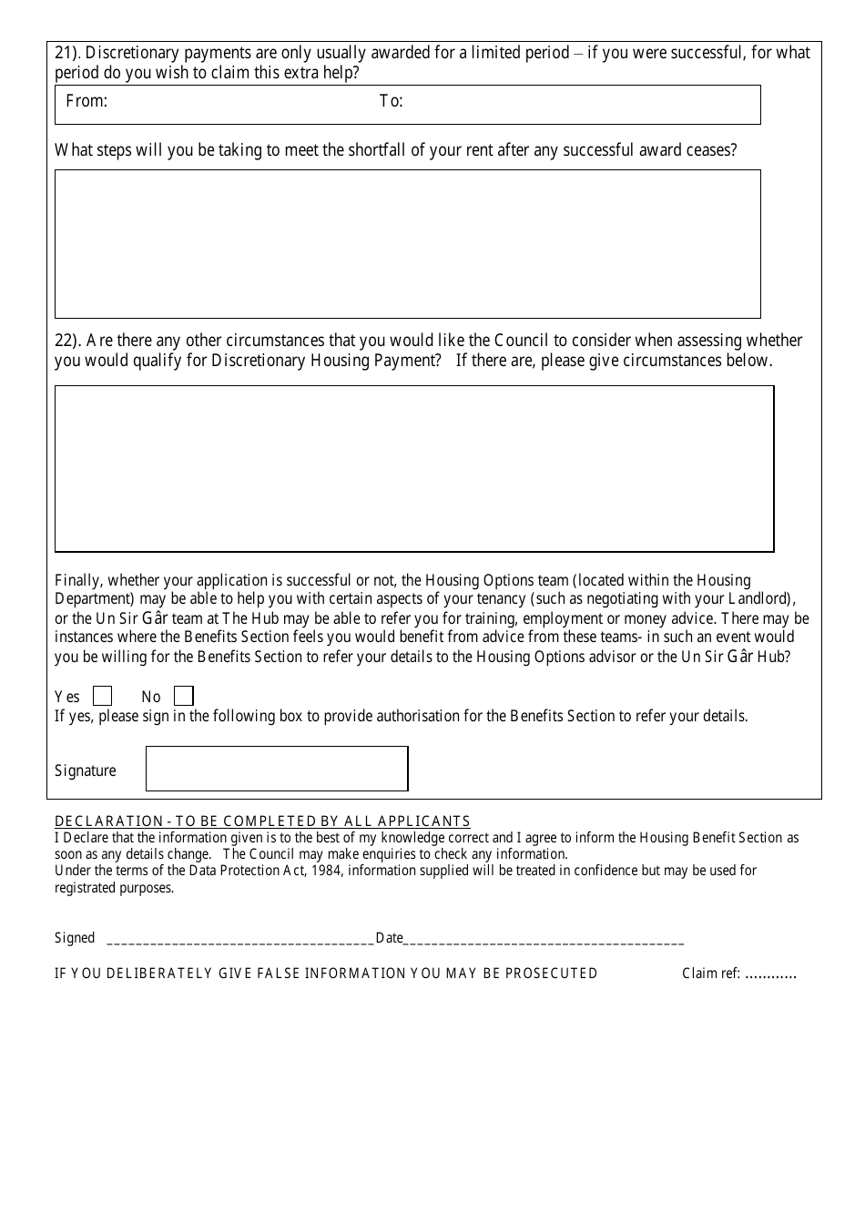 Discretionary Housing Payment Application Form - Carmarthenshire, United Kingdom, Page 6