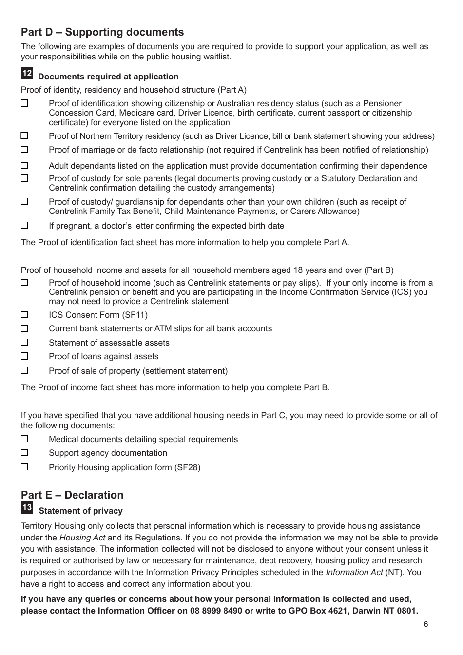 Form SF31 Housing Application Form - Northern Territory, Australia, Page 6