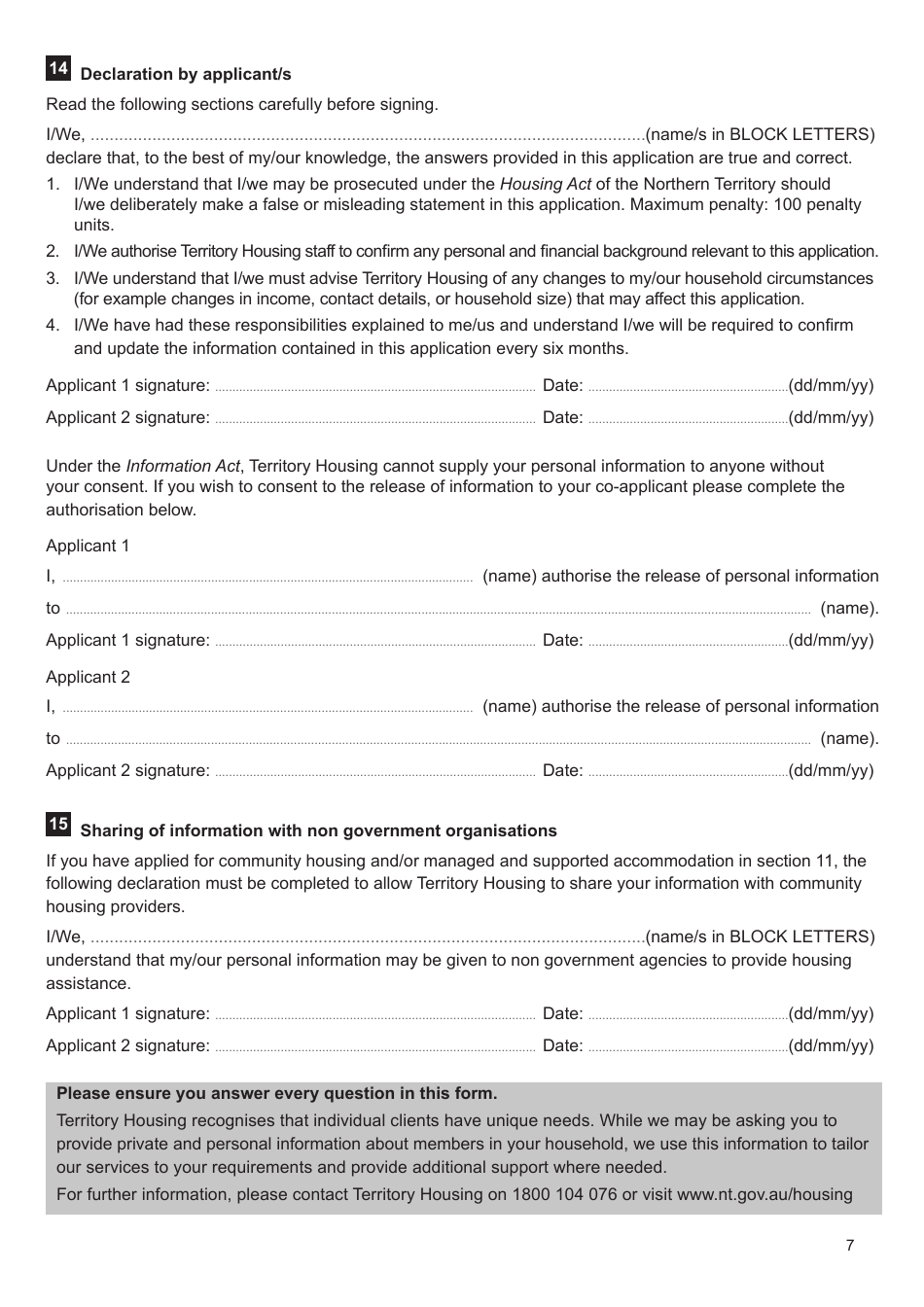 Form SF31 Housing Application Form - Northern Territory, Australia, Page 7