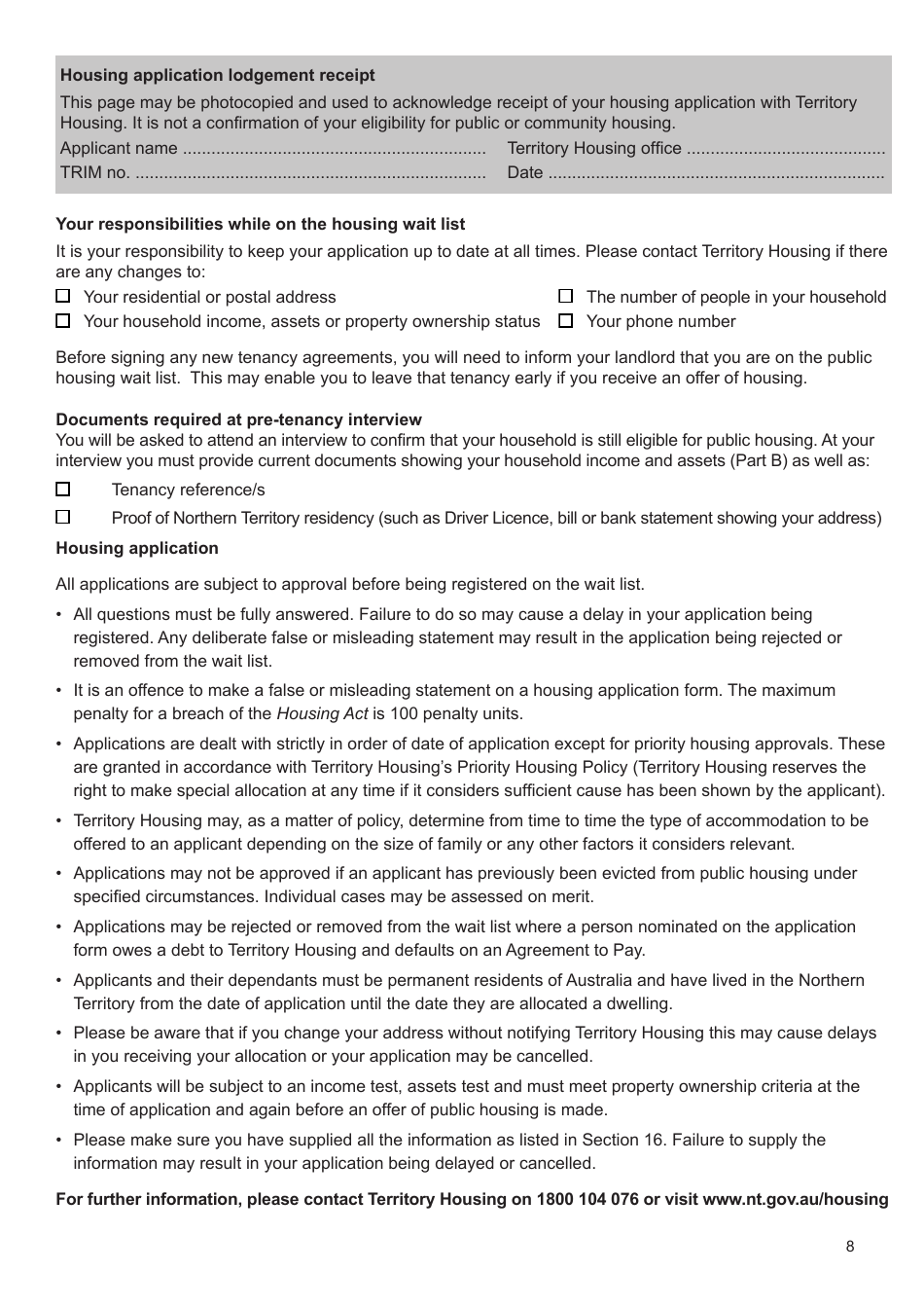 Form SF31 Housing Application Form - Northern Territory, Australia, Page 8