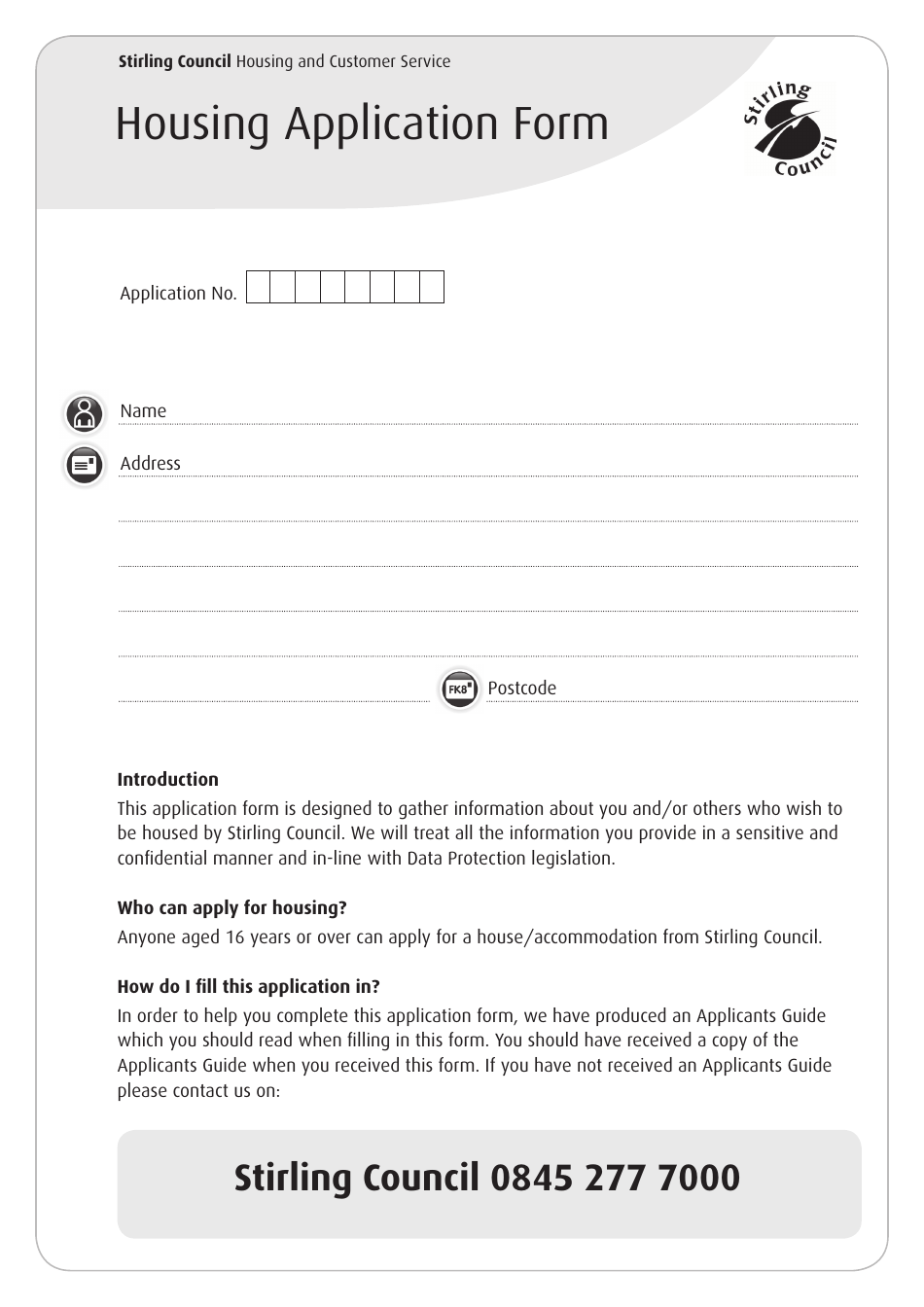 Housing Application Form - Stirling, United Kingdom, Page 1