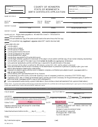 Form HC1240 &quot;Birth Certificate Application&quot; - County of Hennepin, Minnesota