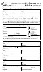 Form 081493 Development and/or Building Application Form - City of Vancouver, British Columbia, Canada