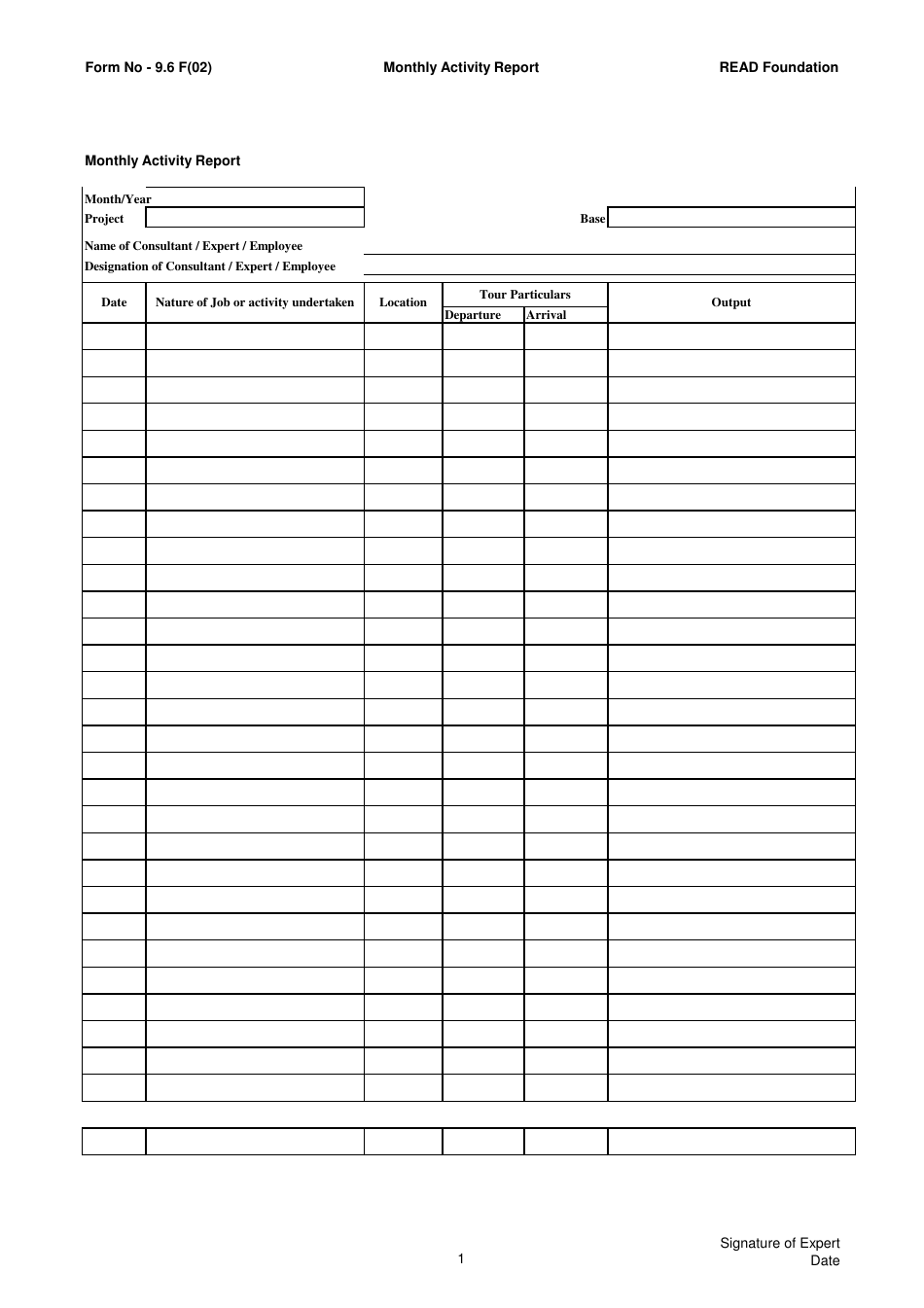 Monthly Activity Report Template, Page 1