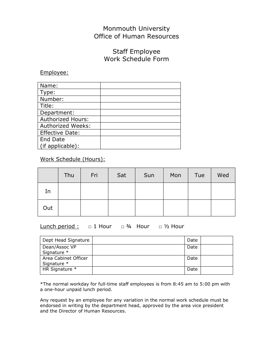 Staff Employee Work Schedule Form, Page 1