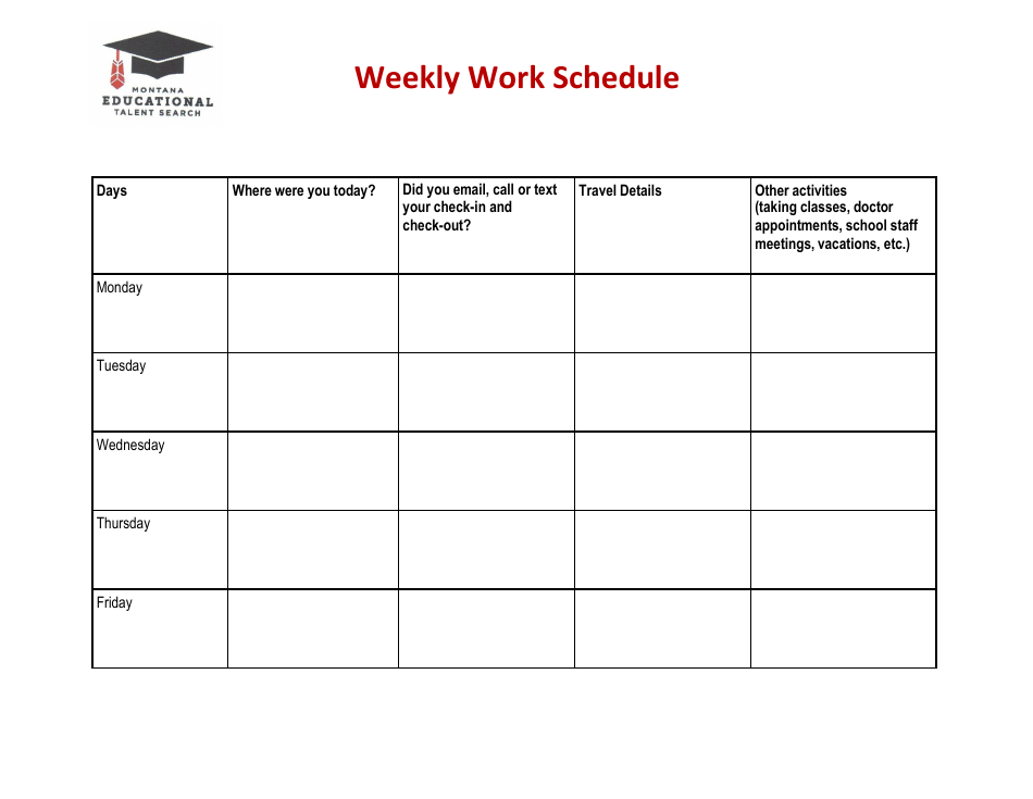 Weekly Work Schedule Template - Montana Educational Talent Seacrh, Page 1