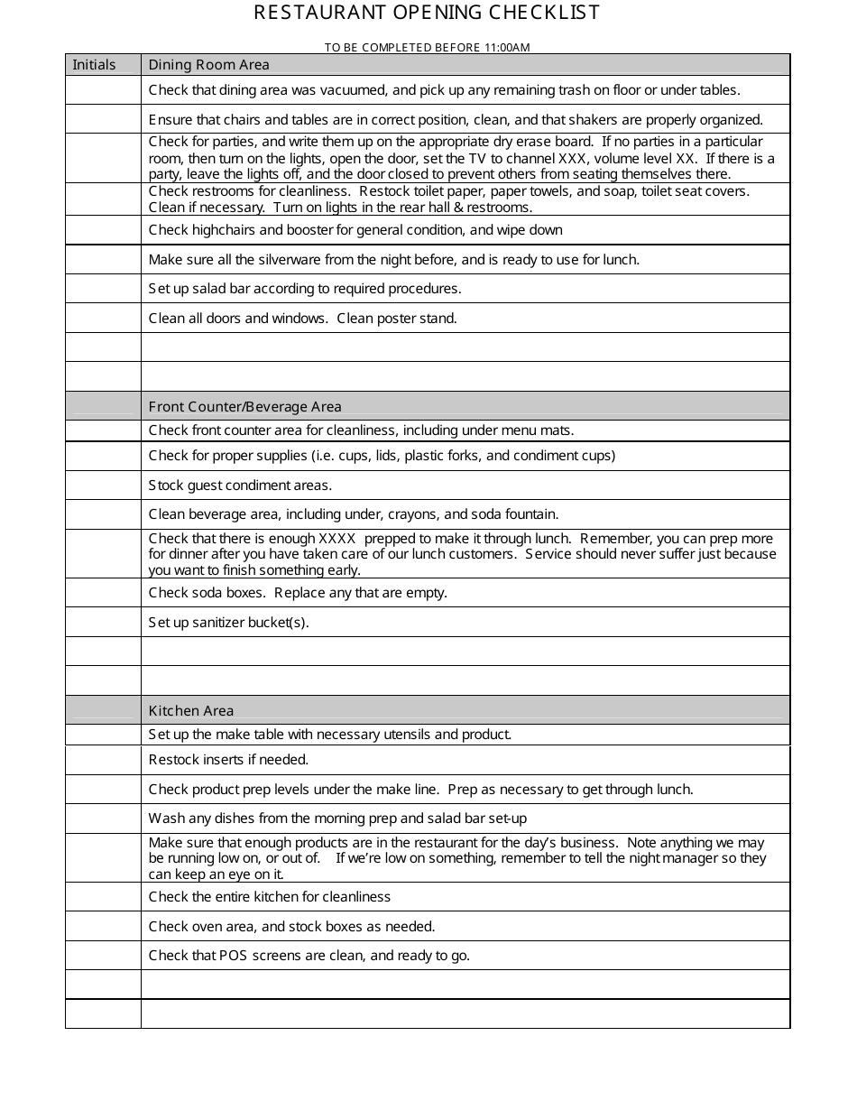 Restaurant Cleaning Schedule Templates, Page 6