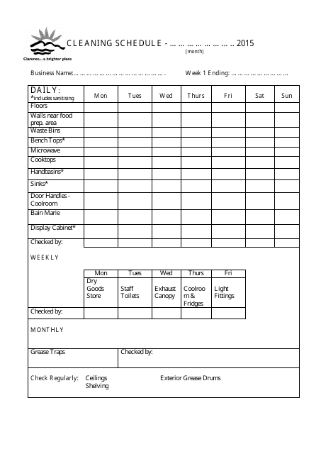 &quot;Cleaning Schedule Template&quot; Download Pdf