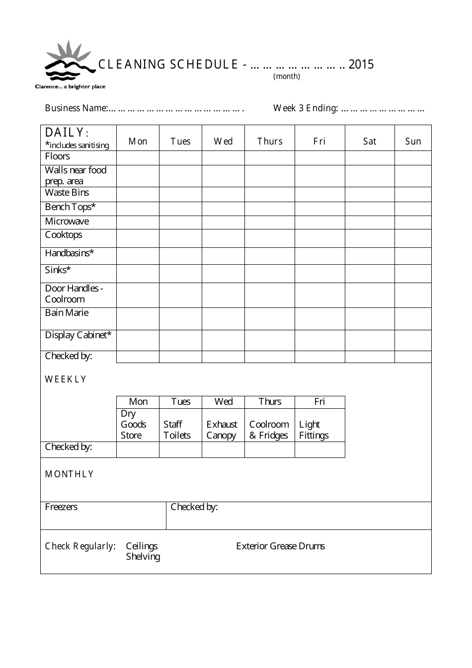 Cleaning Schedule Template - Sun, Page 3