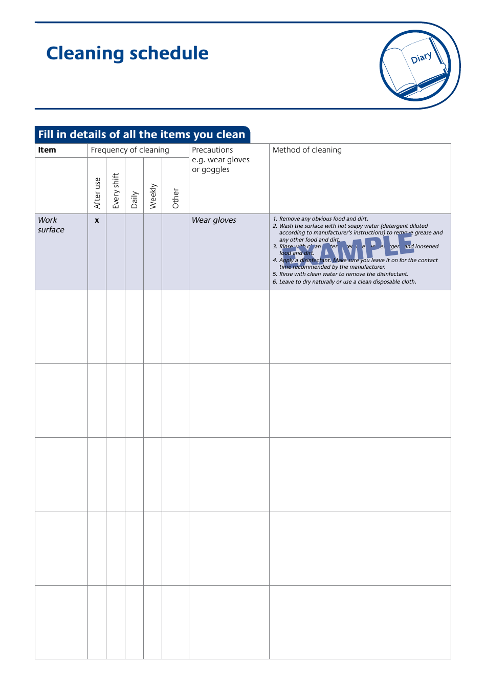 Cleaning Schedule Template - Diary Download Printable PDF | Templateroller