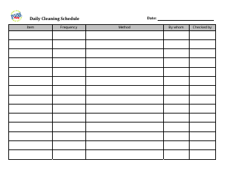 Daily Cleaning Schedule Template - Food Safe