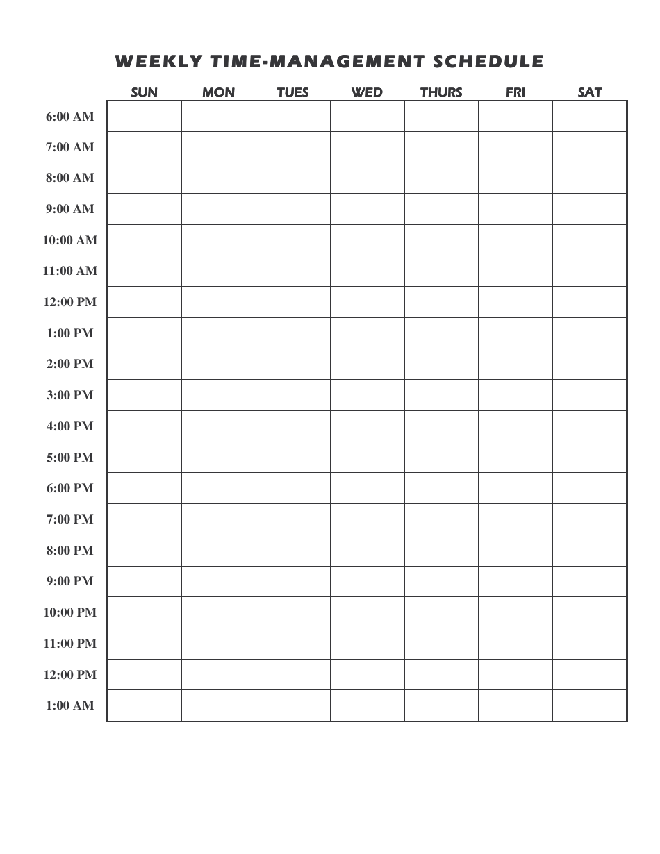 Weekly Time Management Schedule Template, Page 1