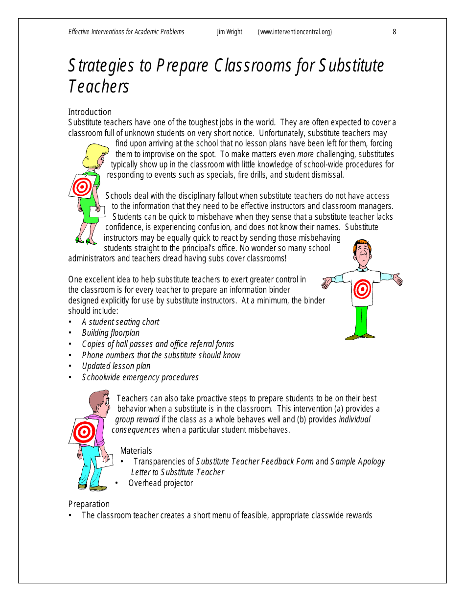 Substitute Teacher Feedback Report Form - Effective Interventions for Academic Problems, Page 1