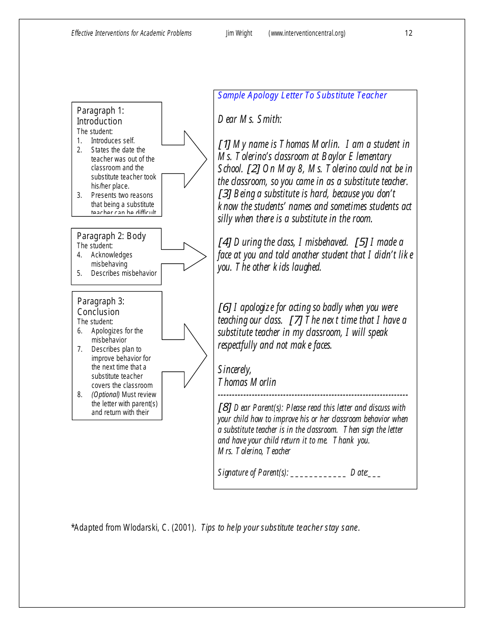 Substitute Teacher Feedback Report Form - Effective Interventions for Academic Problems, Page 5
