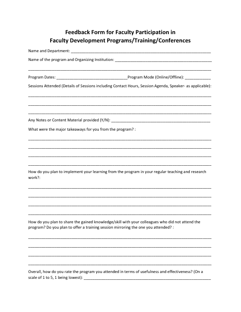&quot;Feedback Form for Faculty Participation in Faculty Development Programs/Training/Conferences&quot; Download Pdf